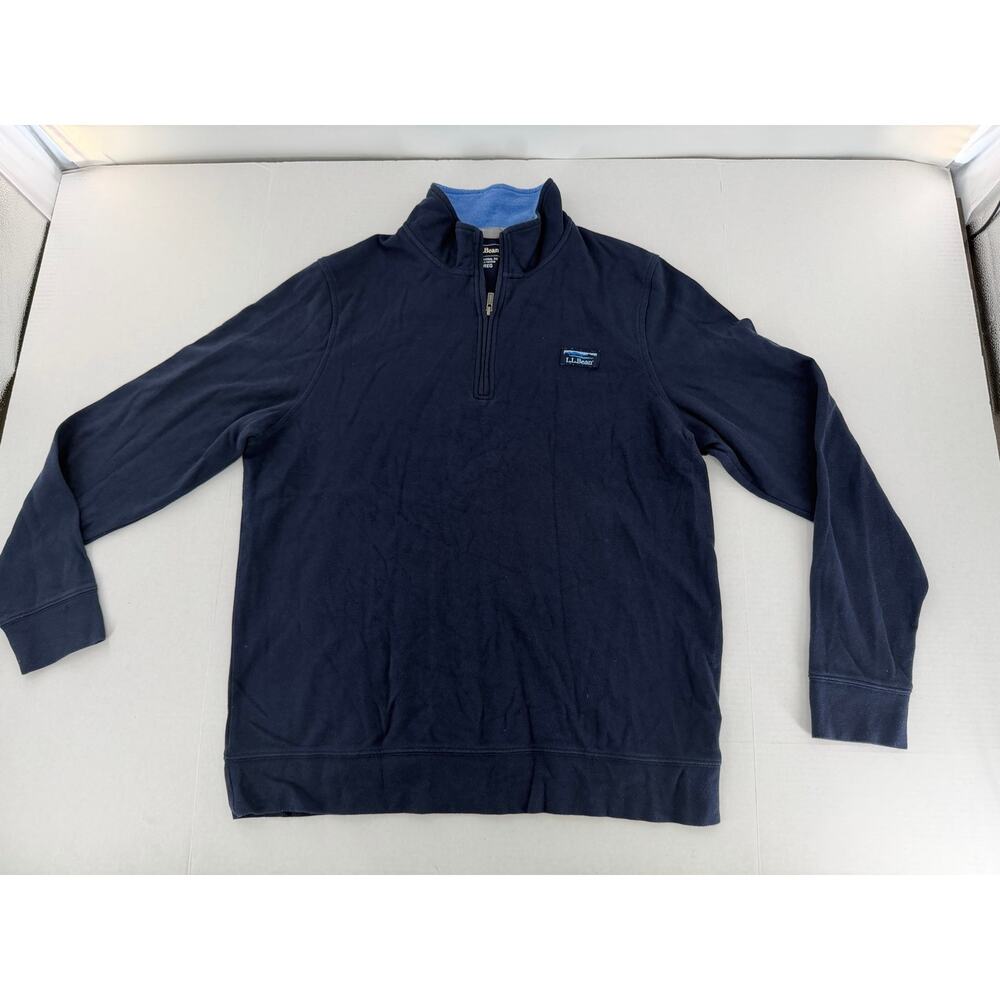 L.L.Bean Mens L Navy Quarter Zip Pullover Traditional Fit Cotton Blend Sweater